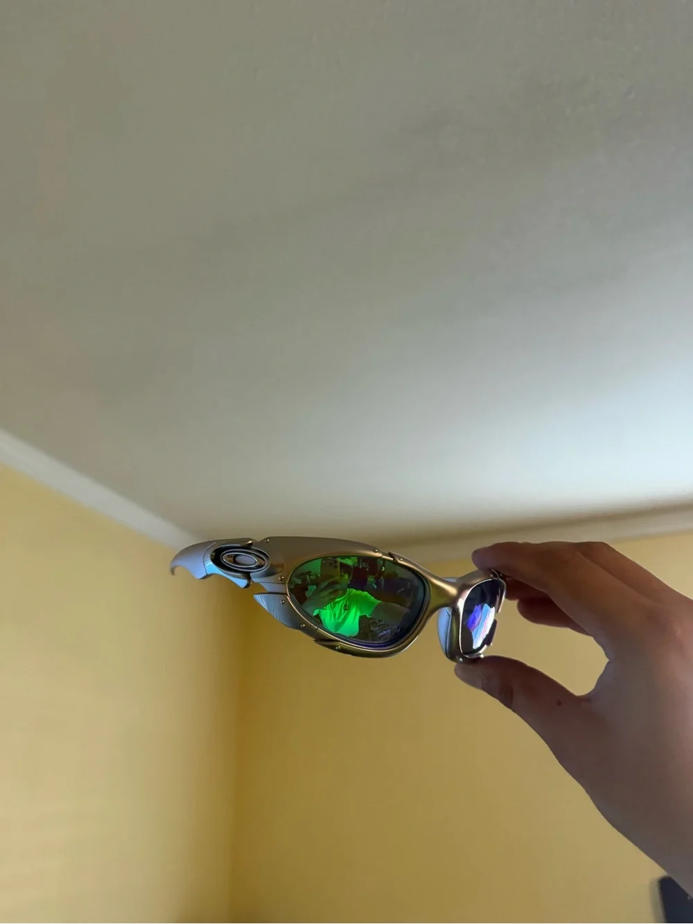 Silver Protective Eyewear with Green Mirrored Lenses Oakley
